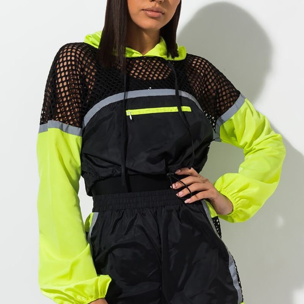 Akira Neon Crop Windbreaker Short Set